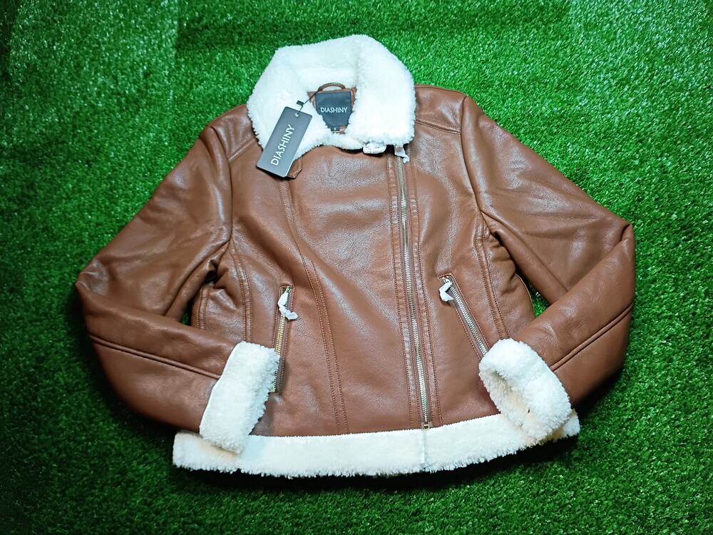 Diashiny Women's Faux Shearling Lined Moto Jacket NWT